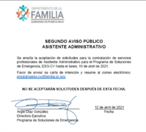 Segundo Aviso Público - ASISTENTE ADMINISTRATIVO