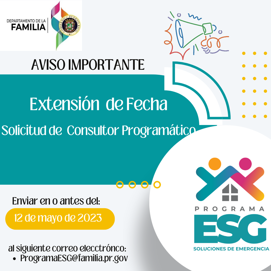 AVISO PÚBLICO - EXTENSIÓN DE FECHA SOLICITUD DE CONSULTOR PROGRAMÁTICO